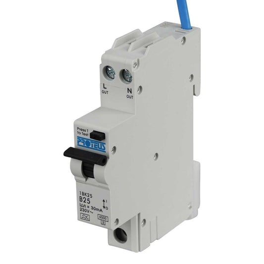 Proteus 25A Double Pole 1 Module Bidirectional B Curve 6kA 30mA Type A Compact Rcbo