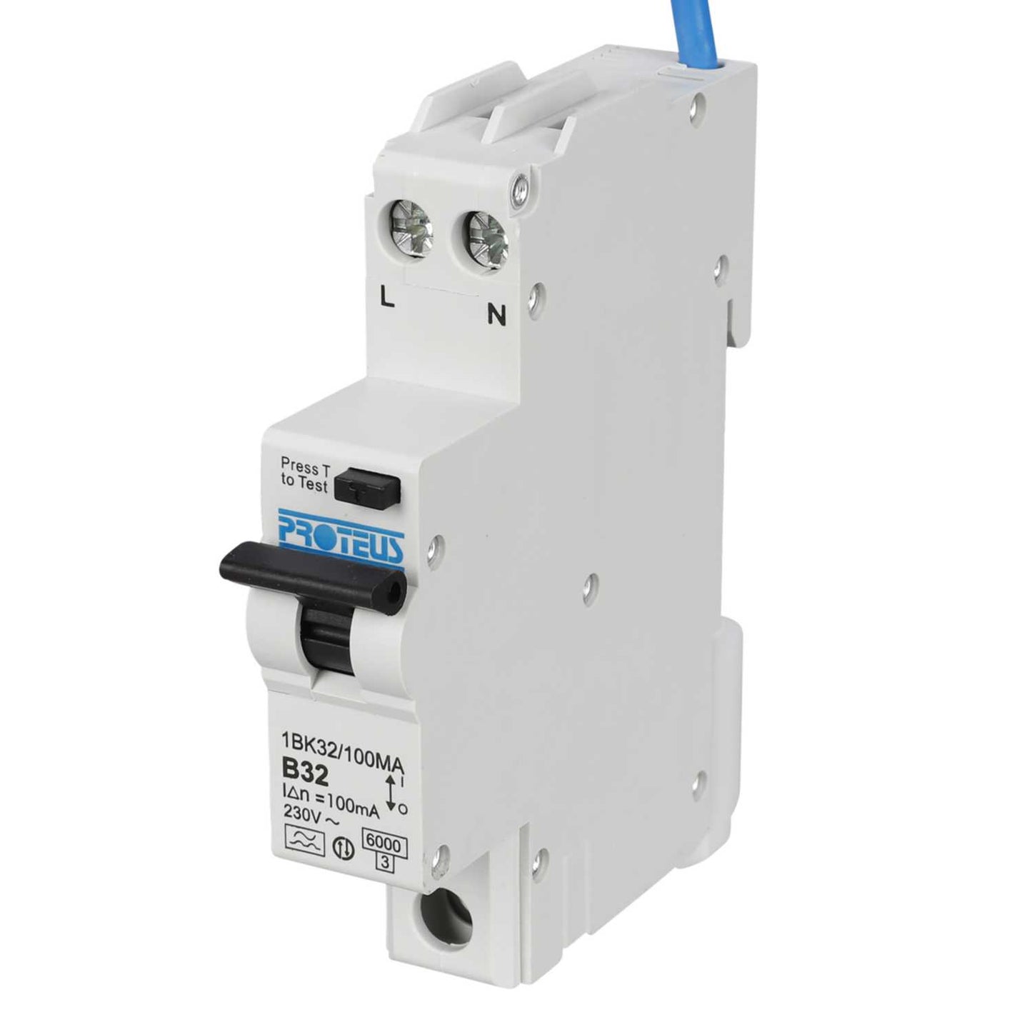 Proteus 32A Double Pole 1 Module Bidirectional B Curve 6kA 100mA Type A Compact Rcbo