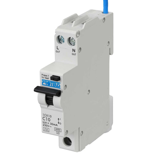 Proteus 10A Double Pole 1 Module Bidirectional C Curve 6kA 30mA Type A Compact Rcbo