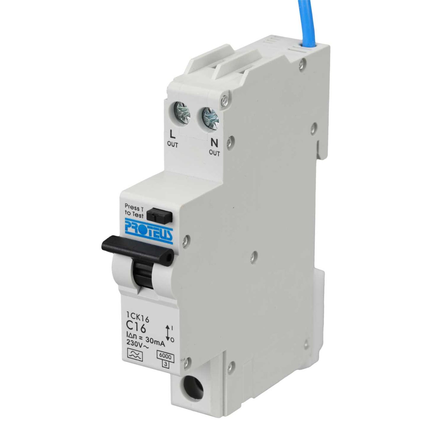 Proteus 16A Double Pole 1 Module Bidirectional C Curve 6kA 30mA Type A Compact Rcbo