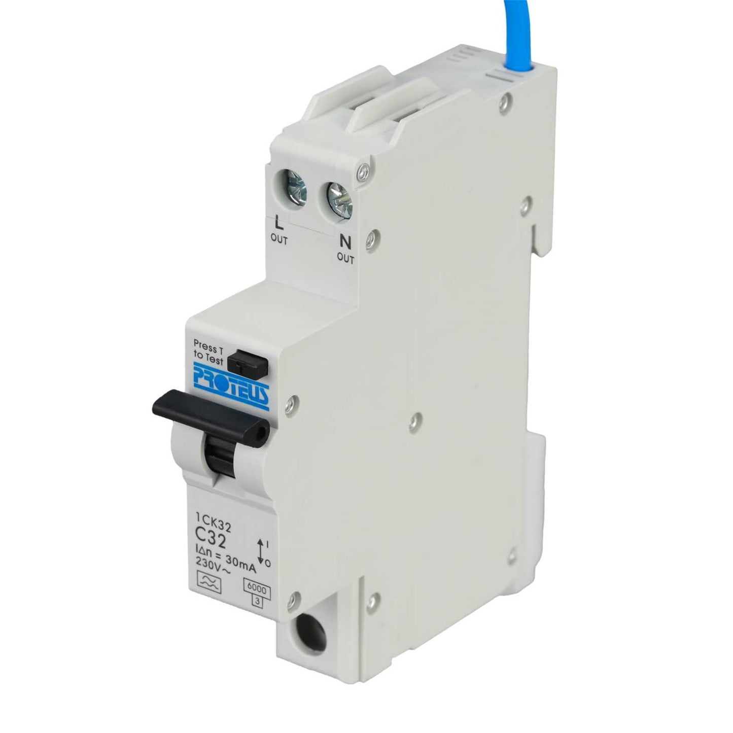 Proteus 32A Double Pole 1 Module Bidirectional C Curve 6kA 30mA Type A Compact Rcbo