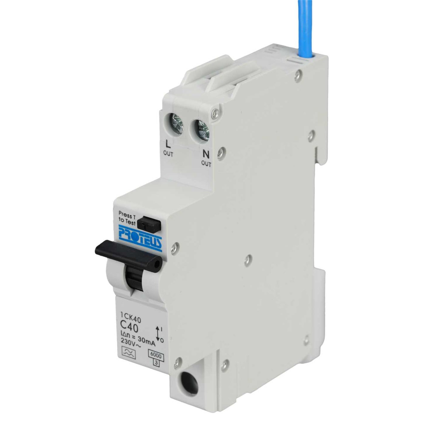 Proteus 40A Double Pole 1 Module Bidirectional C Curve 6kA 30mA Type A Compact Rcbo