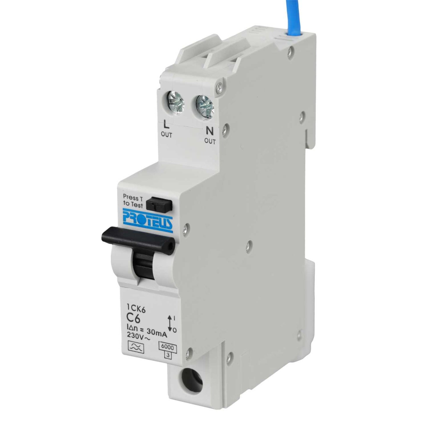 Proteus 6A Double Pole 1 Module Bidirectional C Curve 6kA 30mA Type A Compact Rcbo