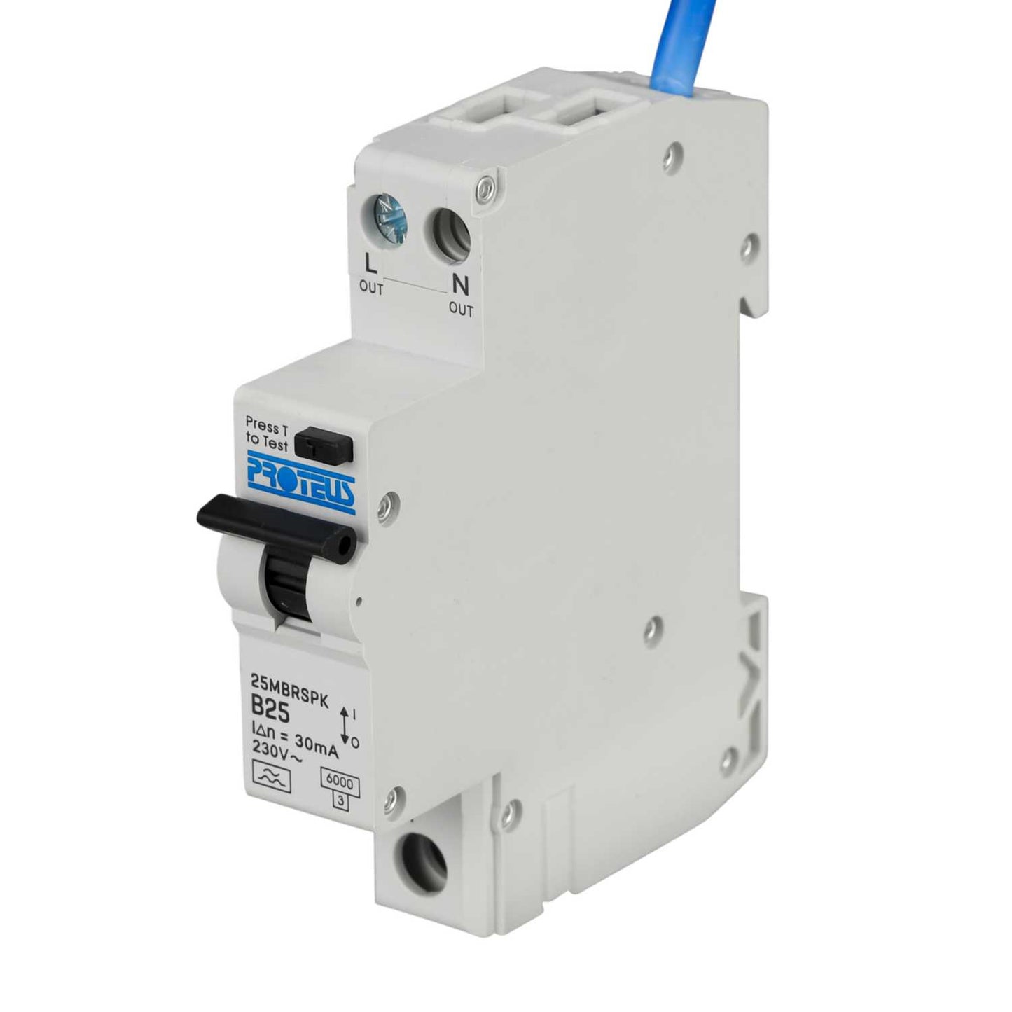 Proteus 25A Single Pole 1 Module B Curve 6kA 30mA Type A Compact Rcbo