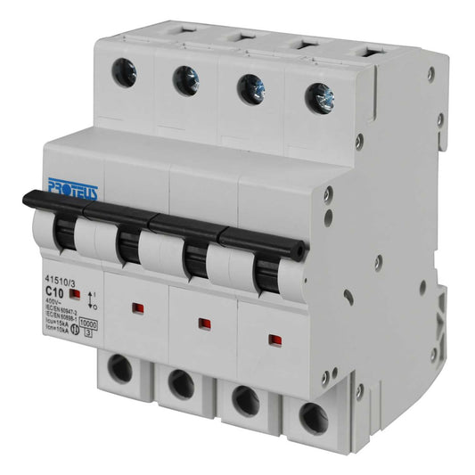 Proteus 10A Four Pole 15kA C Curve MCB