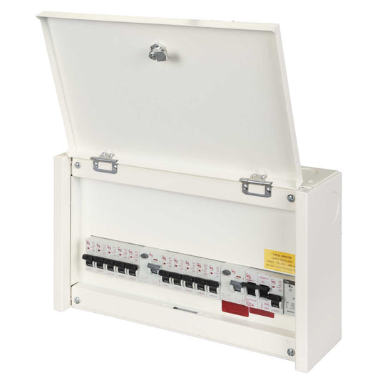 M2 5 + 5 Dual 63A Type A RCD Metal Clad Consumer Unit with Type 1 SPD and 10 x MCBs