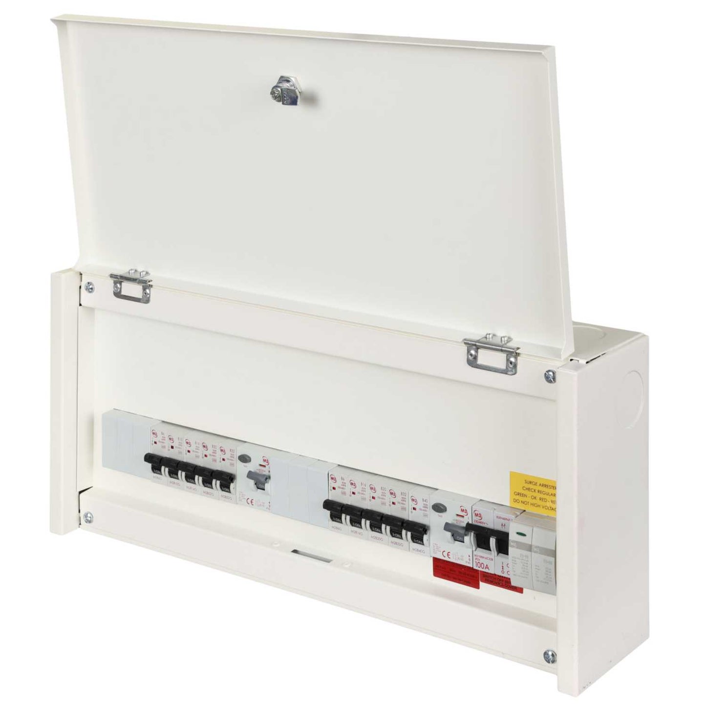 M2 8 + 8 Dual 80A Type A RCD Metal Clad Consumer Unit with Type 1 SPD and 10 x MCBs