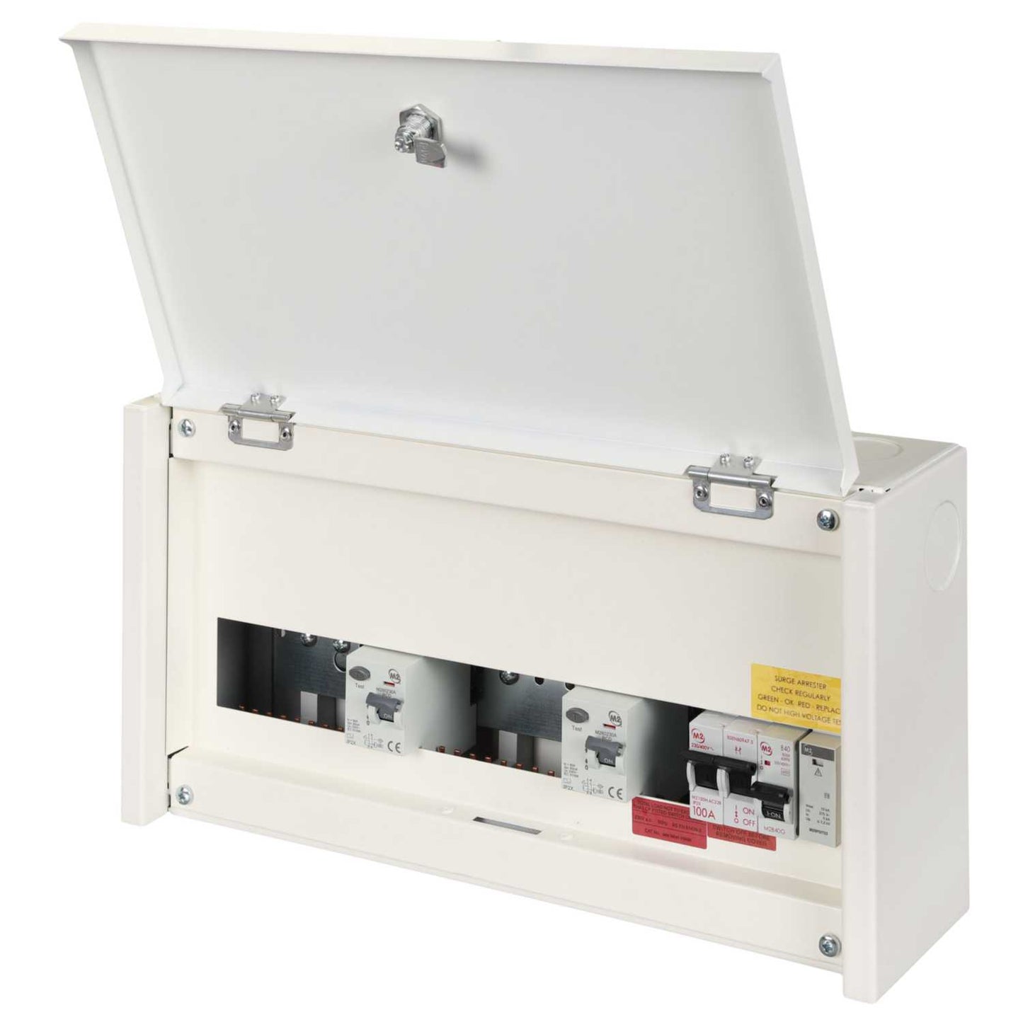 M2 2+5+5 Dual 63A Type A RCD High Integrity Metal Clad CU with Type 2+3 SPD