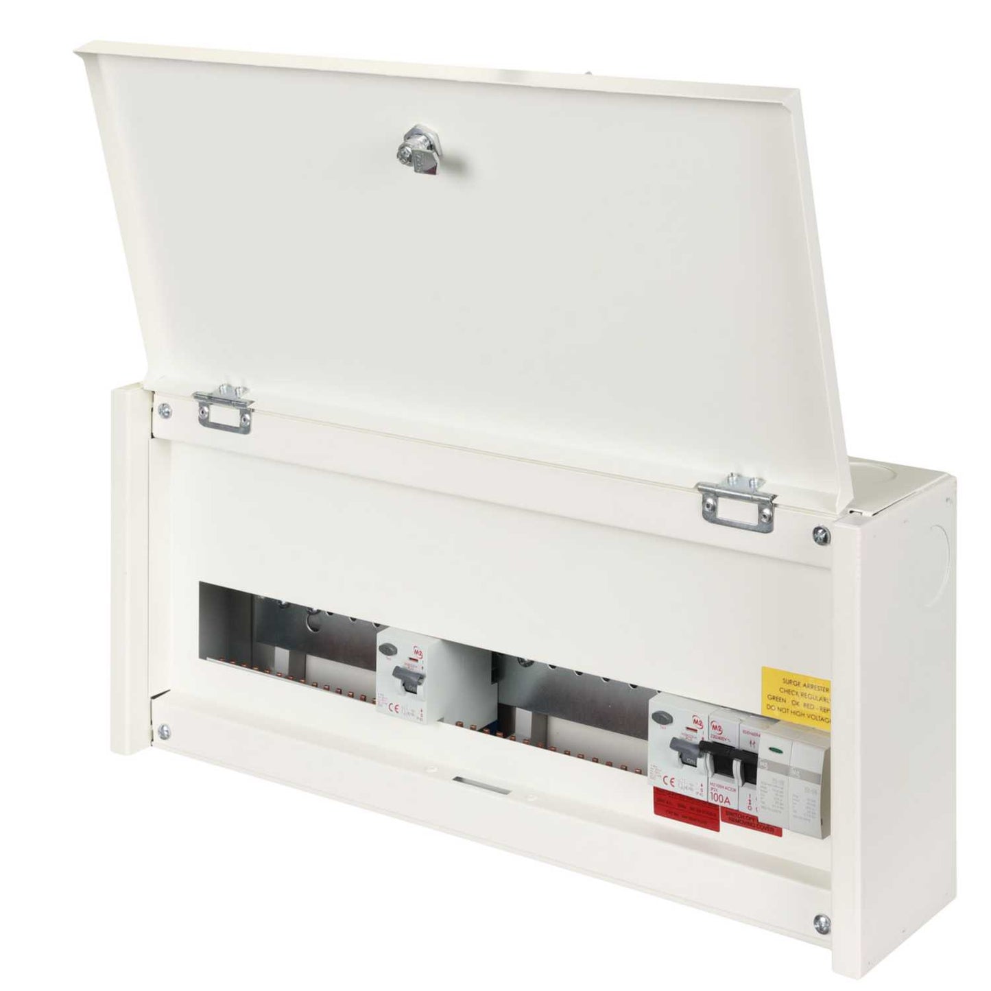 M2 8 + 8 Dual 80A Type A RCD Metal Clad Consumer Unit with Type 1 SPD