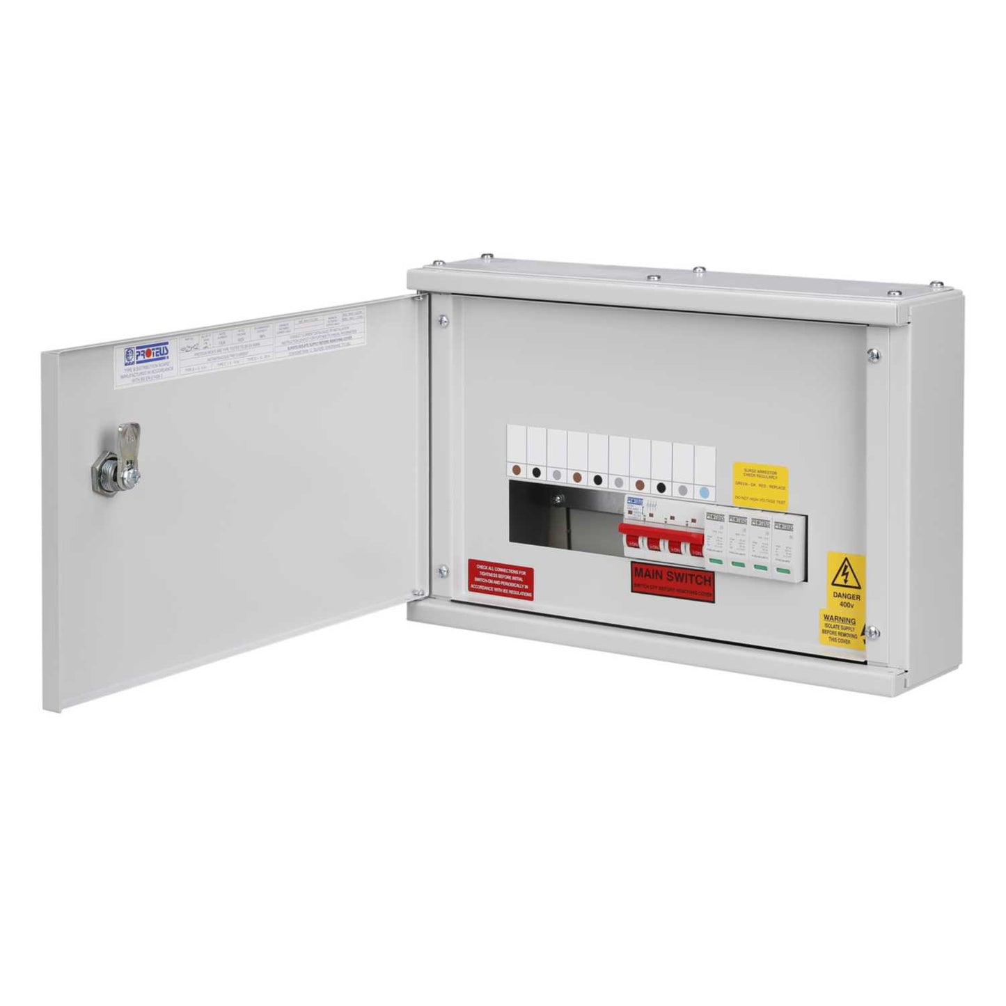 Proteus 2 Way TP+N Horizontal Distribution Board with 100A Incomer and Type 2 SPD