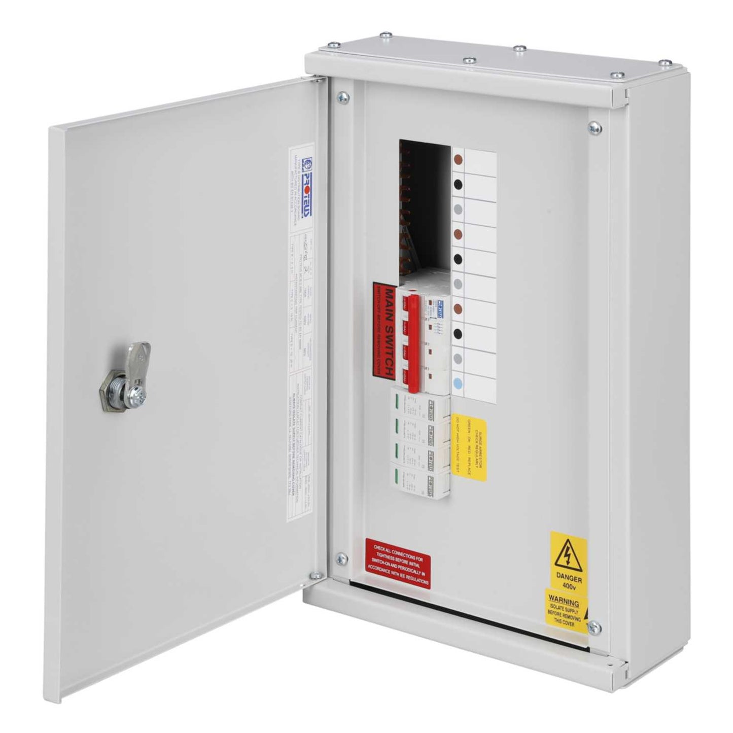 Proteus 2 Way TP+N Type B Vertical Distribution Board with 100A Incomer and Type 1+2 SPD