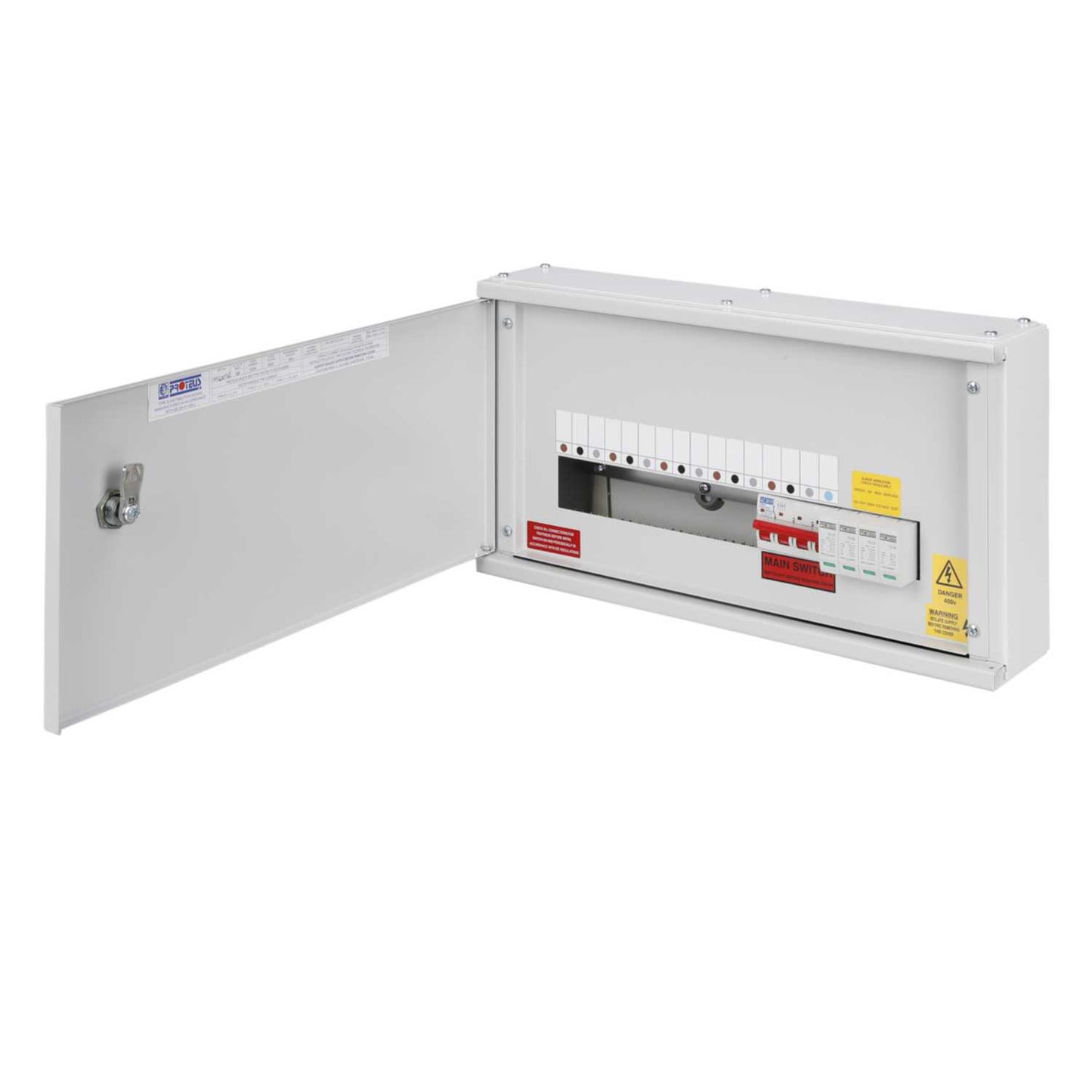 Proteus 4 Way TP+N Horizontal Distribution Board with 100A Incomer and Type 1+2 SPD