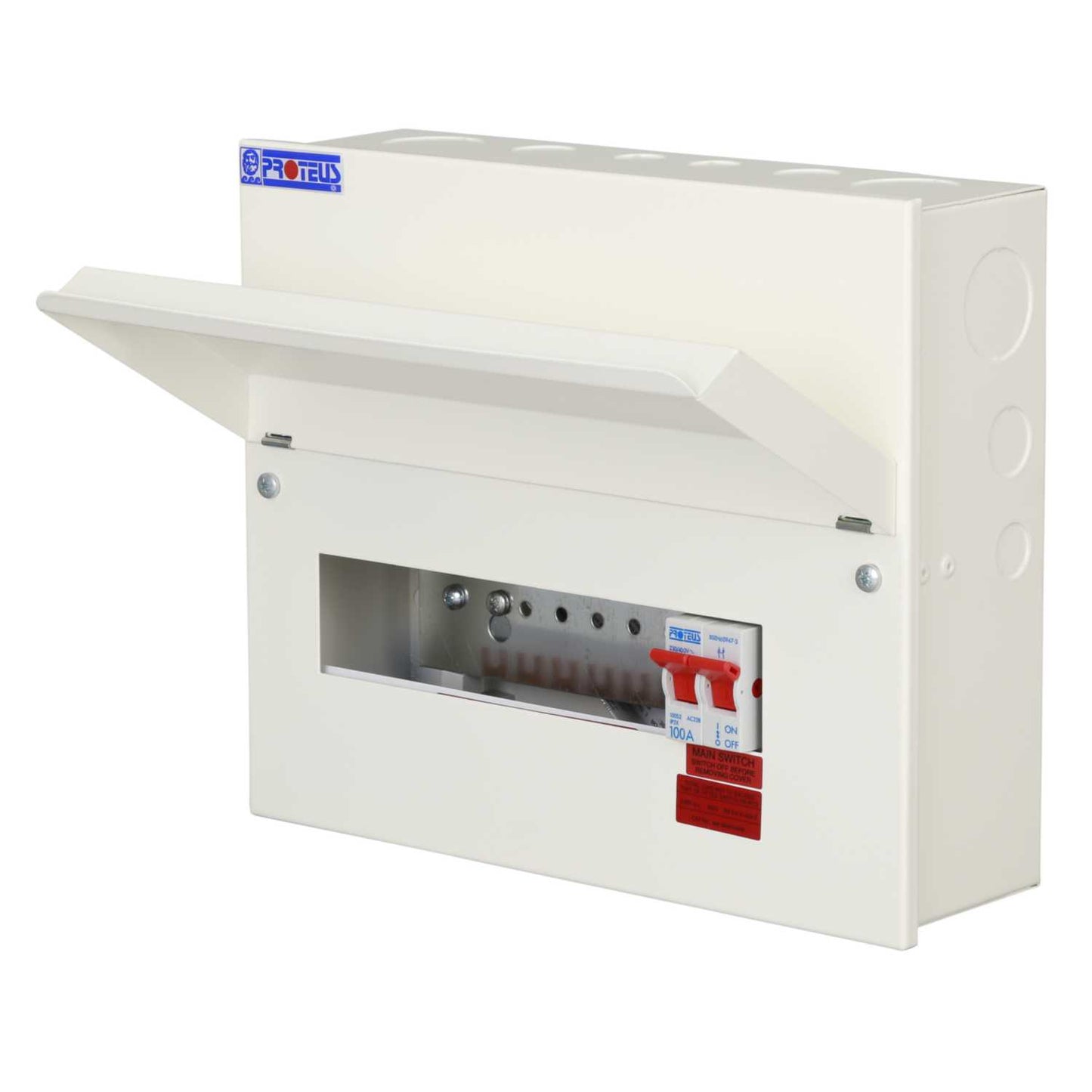 Proteus 10 Way 100A Isolator Incomer Metal Clad Consumer Unit with 8 x RCBOs