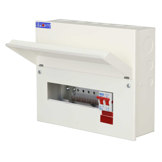 Proteus 10 Way 100A Isolator Incomer Metal Clad Consumer Unit with 8 x RCBOs