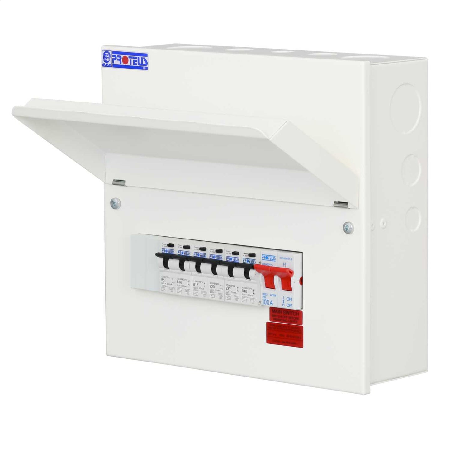 Proteus 8 Way 100A Isolator Incomer Metal Clad Consumer Unit with 6 x RCBOs