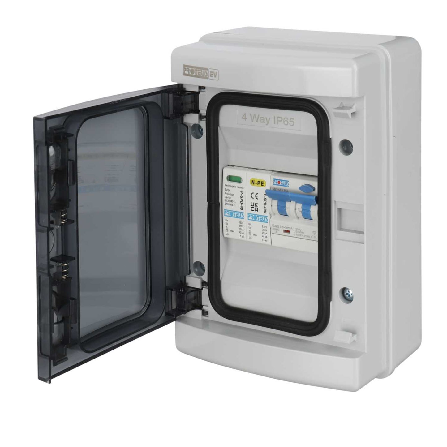 Proteus EV 40A EV IP65 Distribution Boards with Type 2 SPD and B Curve Type A Rcbo