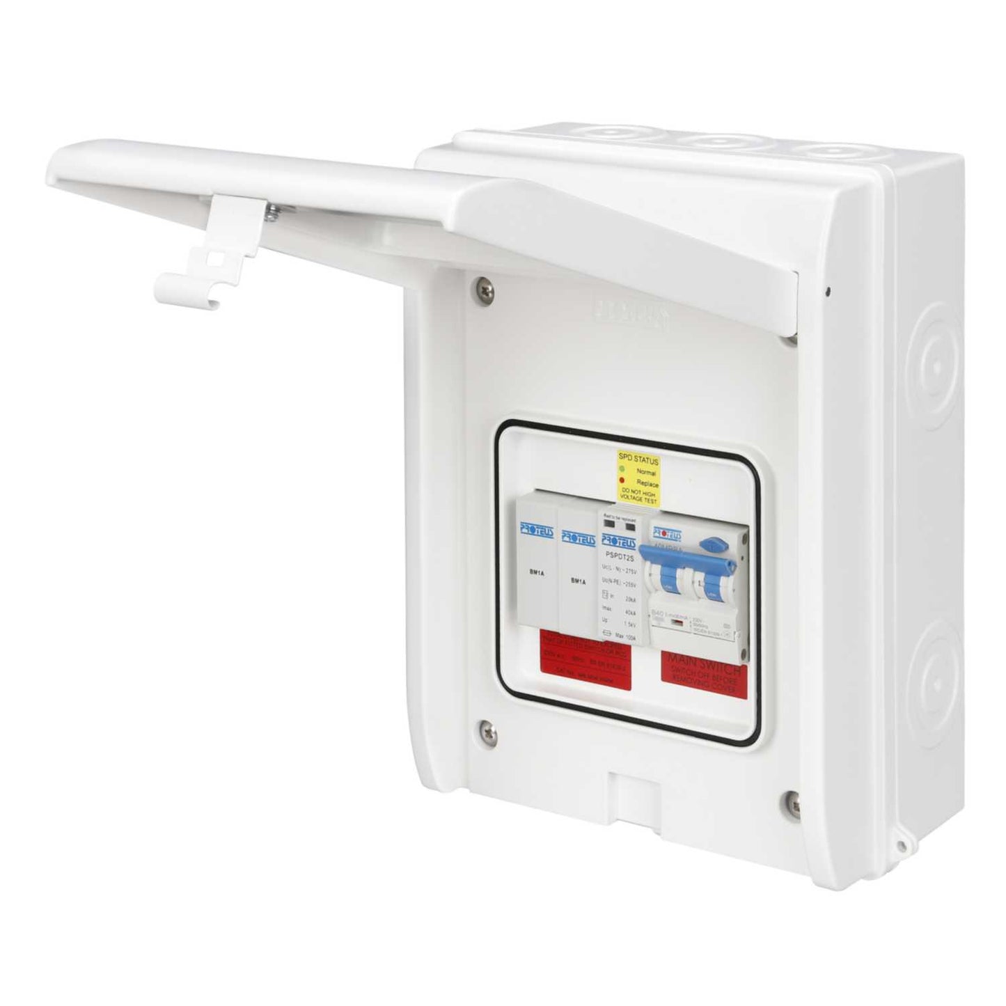 Proteus EV 40A EV Metal Clad IP65 Distribution Board with 40A B Curve Rcbo and Type 2 SPD