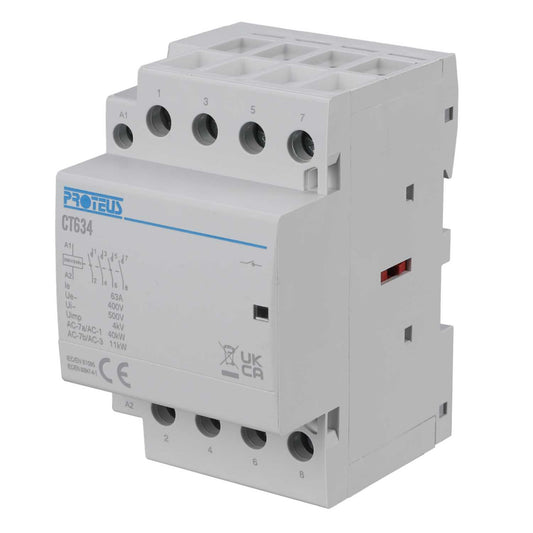 Proteus 63A 4 Pole 230V 3 Module NO Contactor