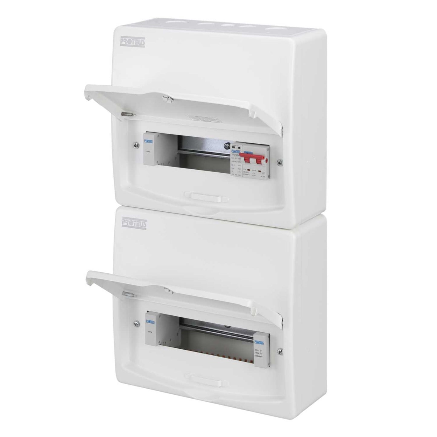 Proteus 18 Way Dual Row 100A Isolator Incomer Metal Clad Consumer Unit and Type 2 SPD