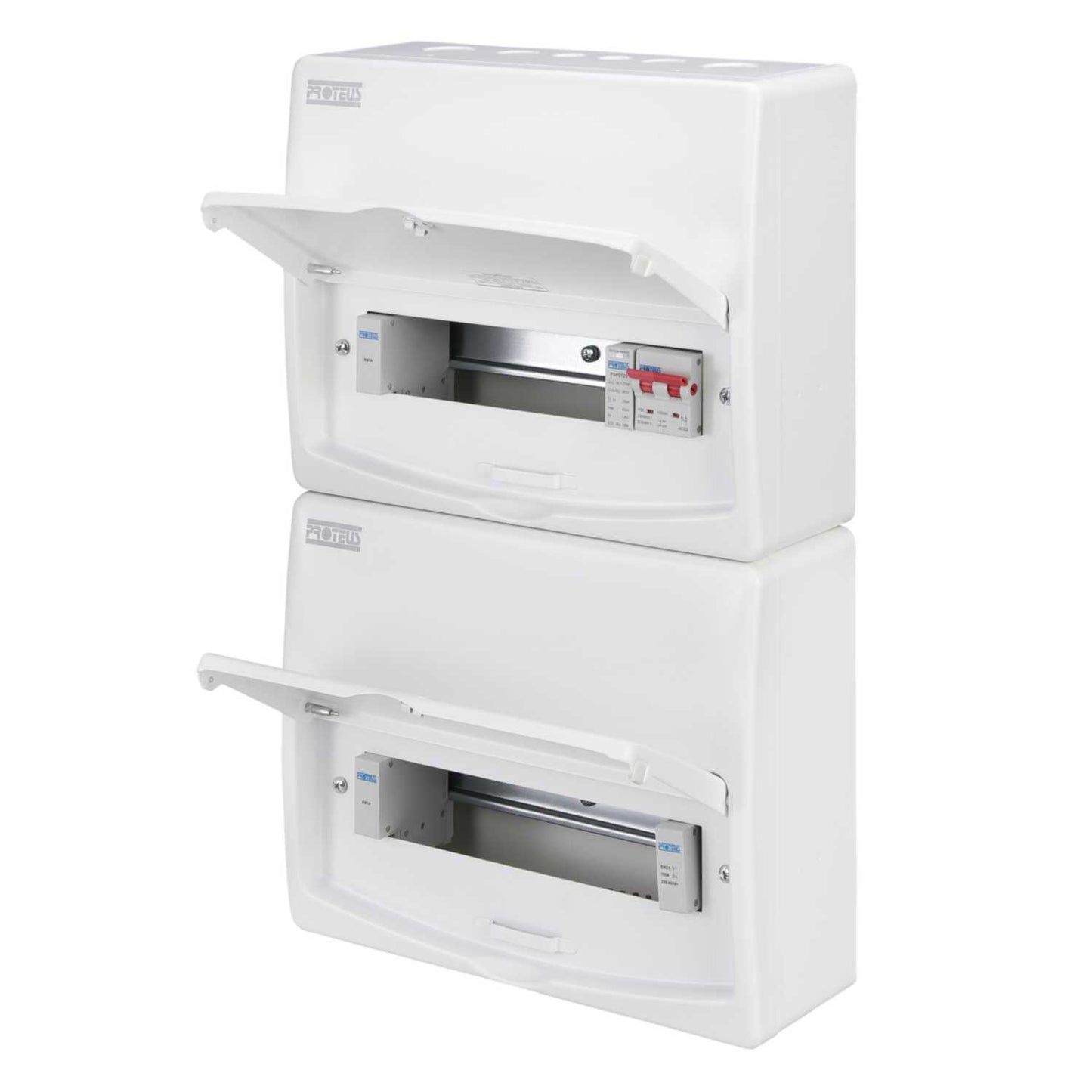 Proteus 22 Way Dual Row 100A Isolator Incomer Metal Clad Consumer Unit and Type 2 SPD