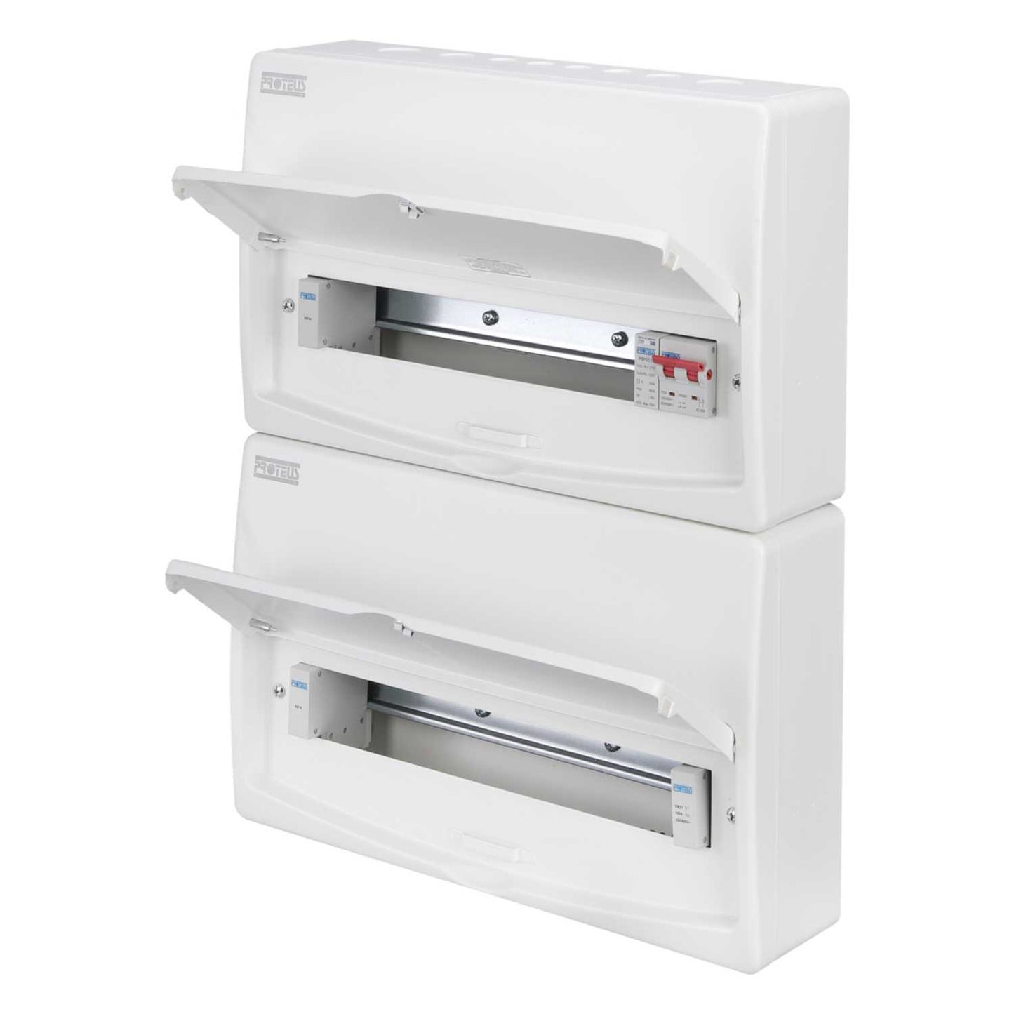 Proteus 30 Way Dual Row 100A Isolator Incomer Metal Clad Consumer Unit and Type 2 SPD
