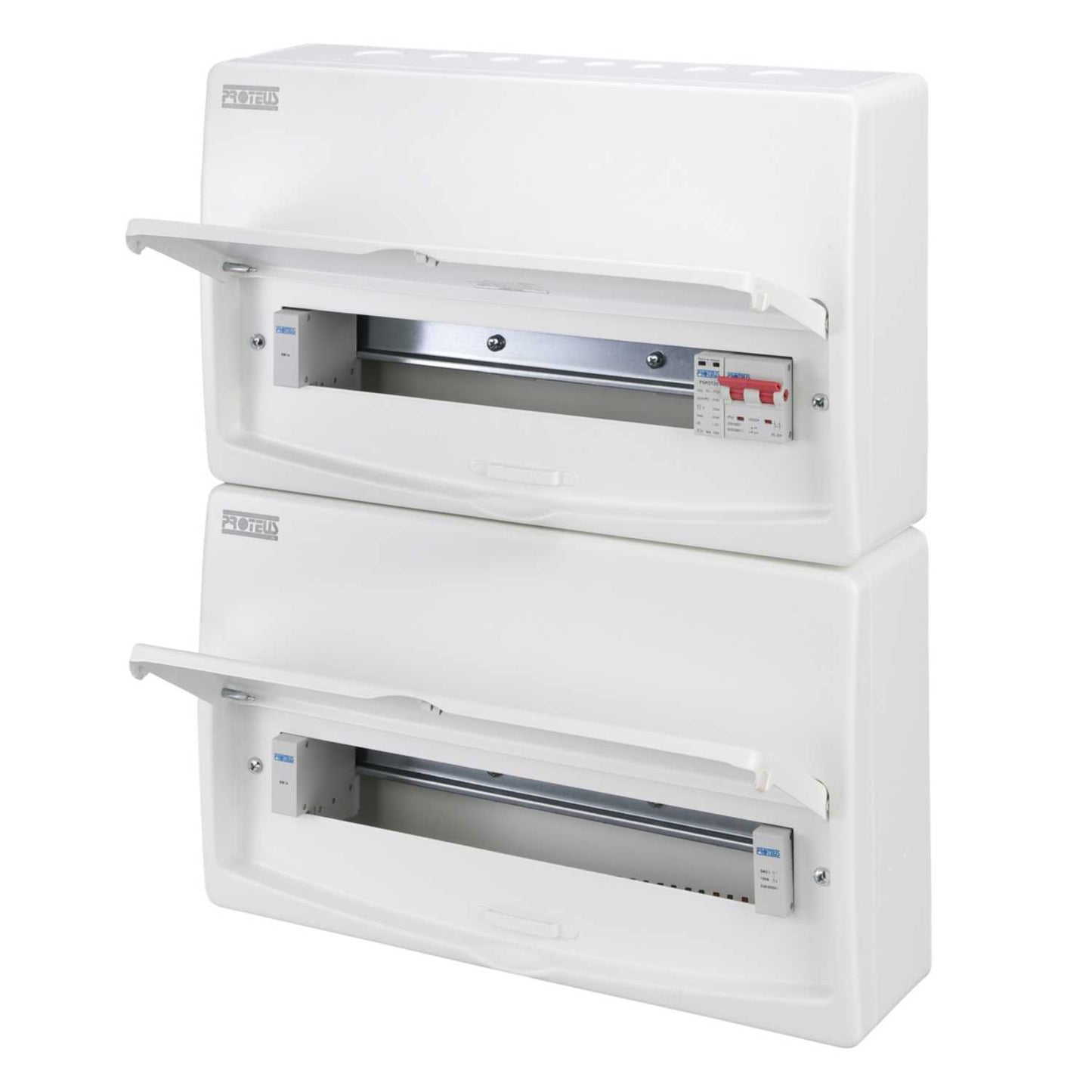 Proteus 34 Way Dual Row 100A Isolator Incomer Metal Clad Consumer Unit and Type 2 SPD