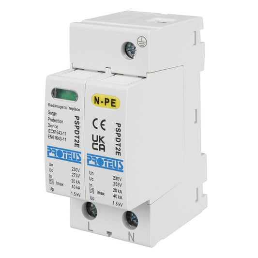 Proteus 40kA 2 Module Single Pole and Neutral Type 2 Surge Protector