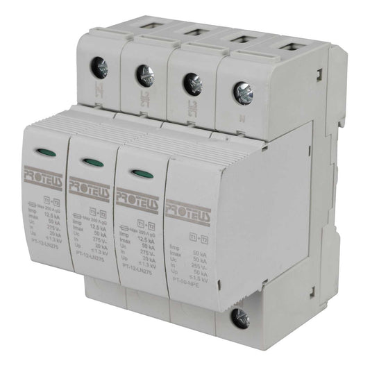 Proteus 50kA 4 Module 3 Pole and Neutral Type 1+2 Surge Protector
