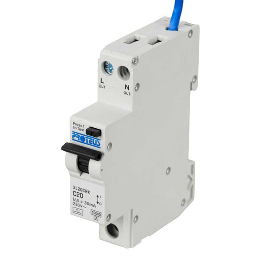 Proteus XL 20A 1P+N 1 Mod Bidirectional C Curve 10kA 30mA Type A Compact Rcbo