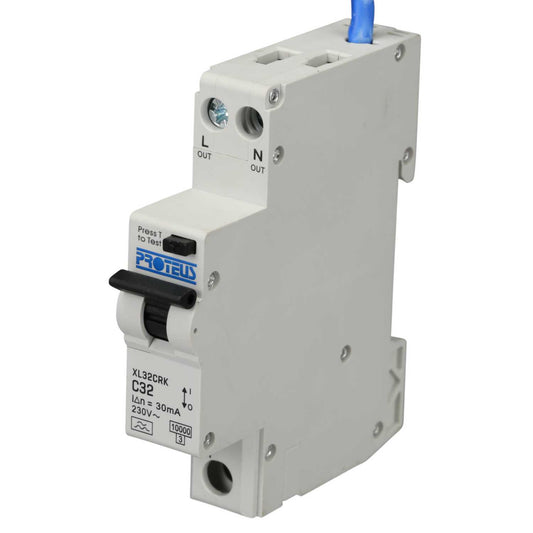 Proteus XL 32A 1P+N 1 Mod Bidirectional C Curve 10kA 30mA Type A Compact Rcbo