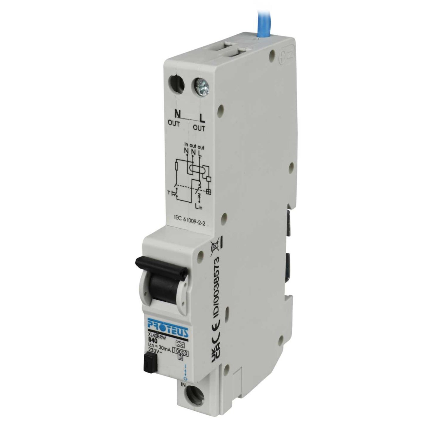 Proteus XL 40A 1P+N 1 Module B Curve 10kA 30mA Type A Rcbo