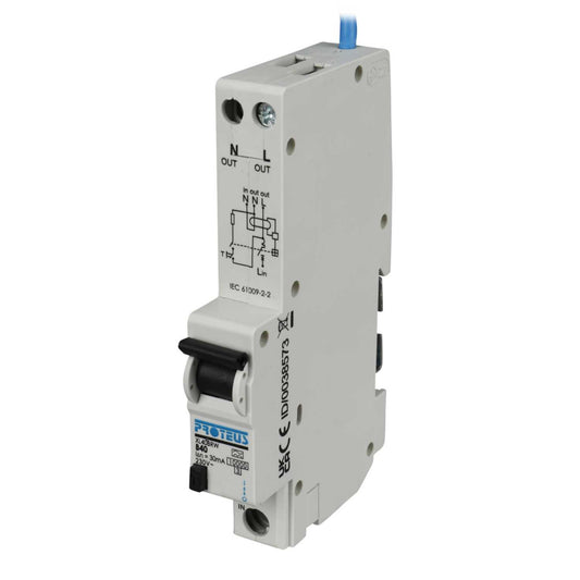 Proteus XL 40A 1P+N 1 Module B Curve 10kA 30mA Type A Rcbo