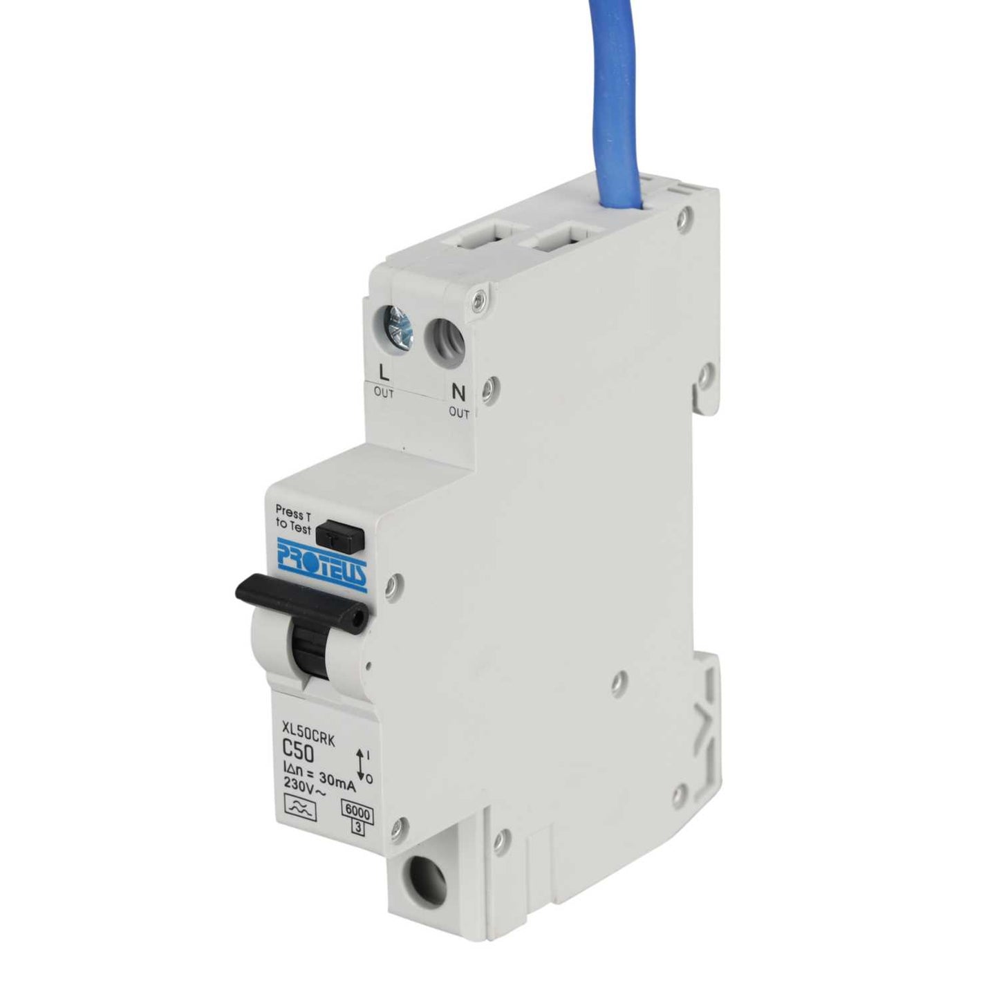Proteus XL 50A 1P+N 1 Mod Bidirectional C Curve 6kA 30mA Type A Compact Rcbo