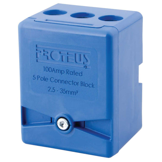 Proteus 100A 5 Way Single Pole Terminal Block Blue