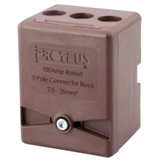 Proteus 100A 5 Way Single Pole Terminal Block Brown