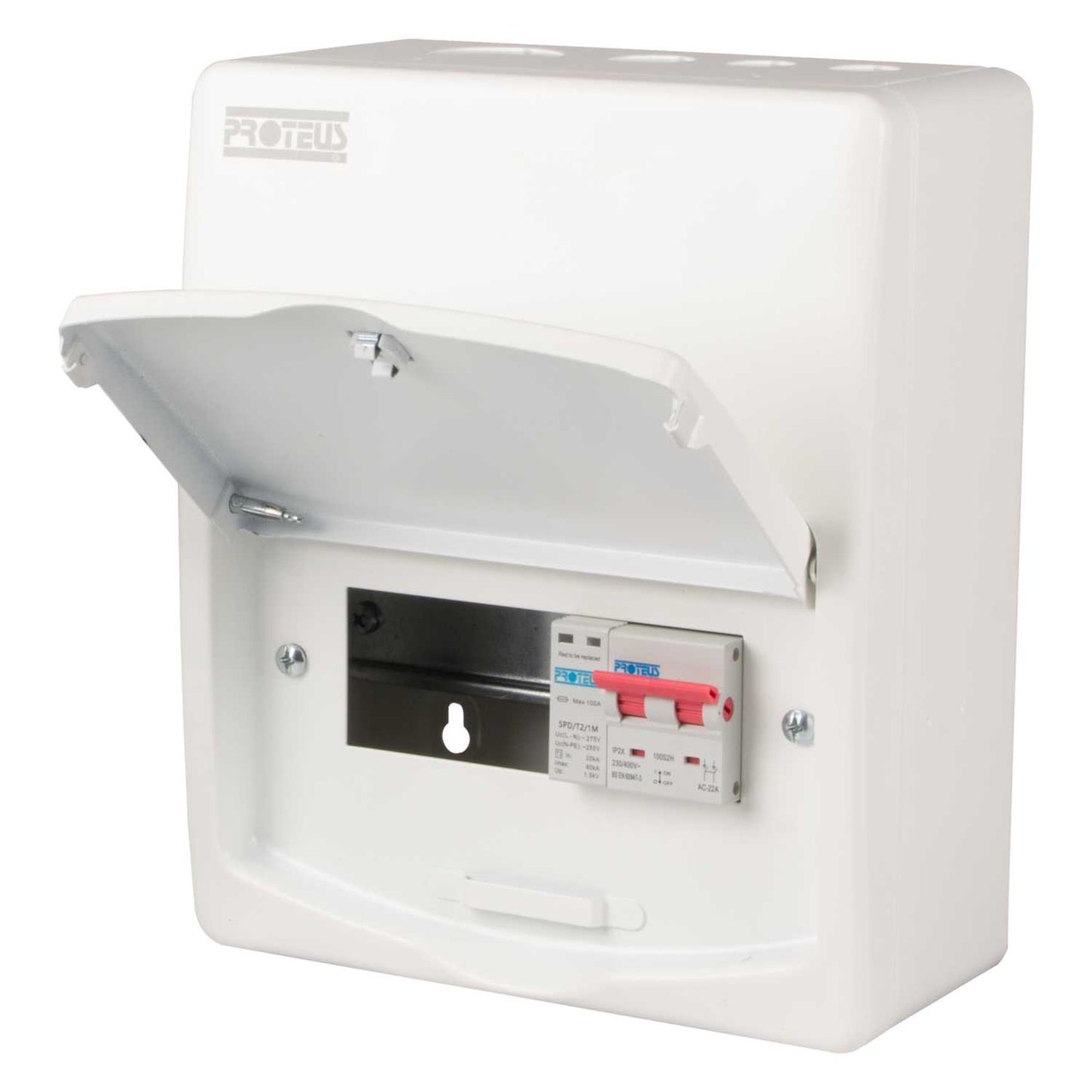 Proteus 3 Way 100A Isolator Incomer Metal Clad Consumer Unit with Type 2 SPD