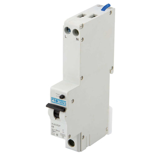 Proteus XL 6A Double Pole 1 Module Bidirectional C Curve 10kA 30mA Type A Rcbo