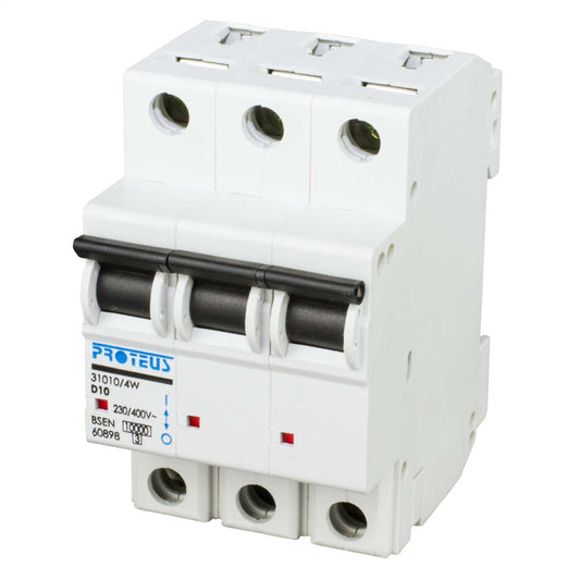 Proteus 10A Triple Pole 10kA D Curve MCB