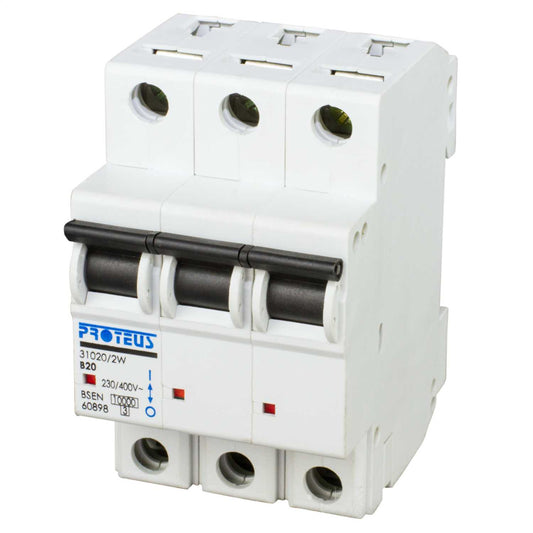 Proteus 20A Triple Pole 10kA B Curve MCB