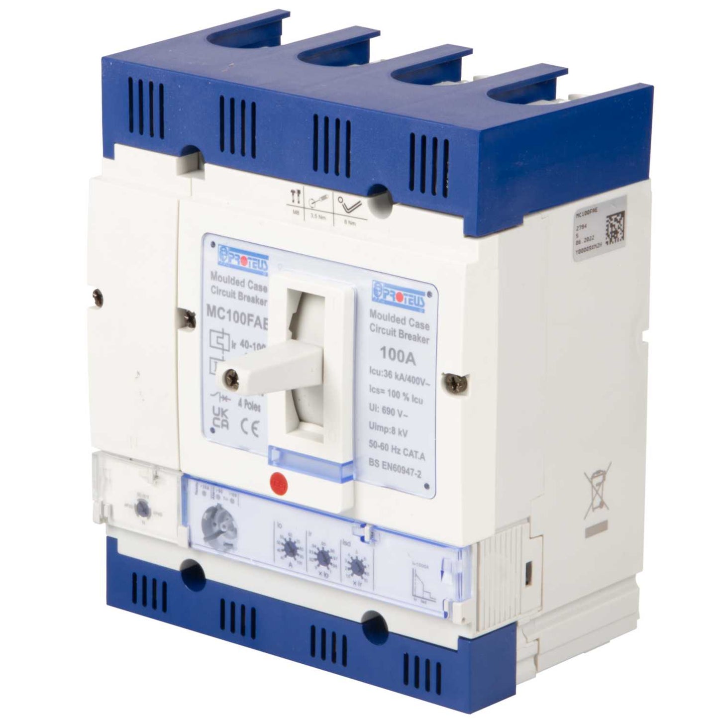 Proteus 100A Four Pole 36kA Electronic Mccb
