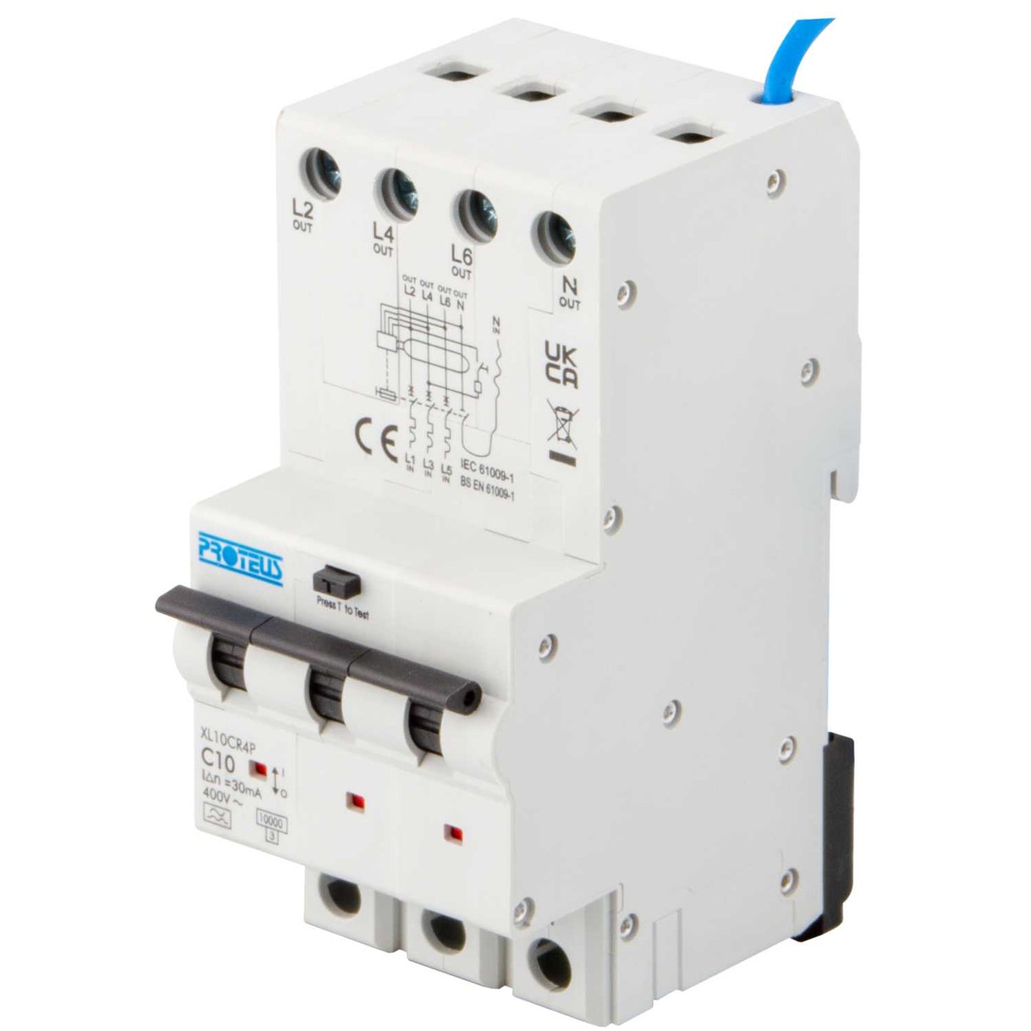 Proteus XL 10A 4 Pole 3 Module C Curve 10kA 30mA Type A Rcbo
