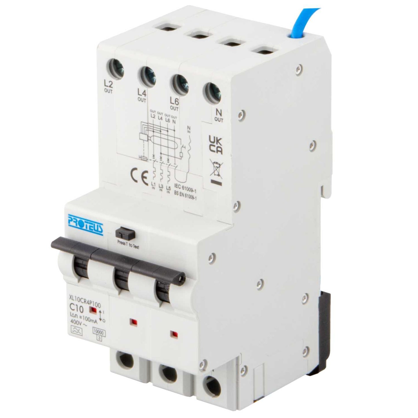 Proteus XL 10A 4 Pole 3 Module C Curve 10kA 100mA Type A Rcbo