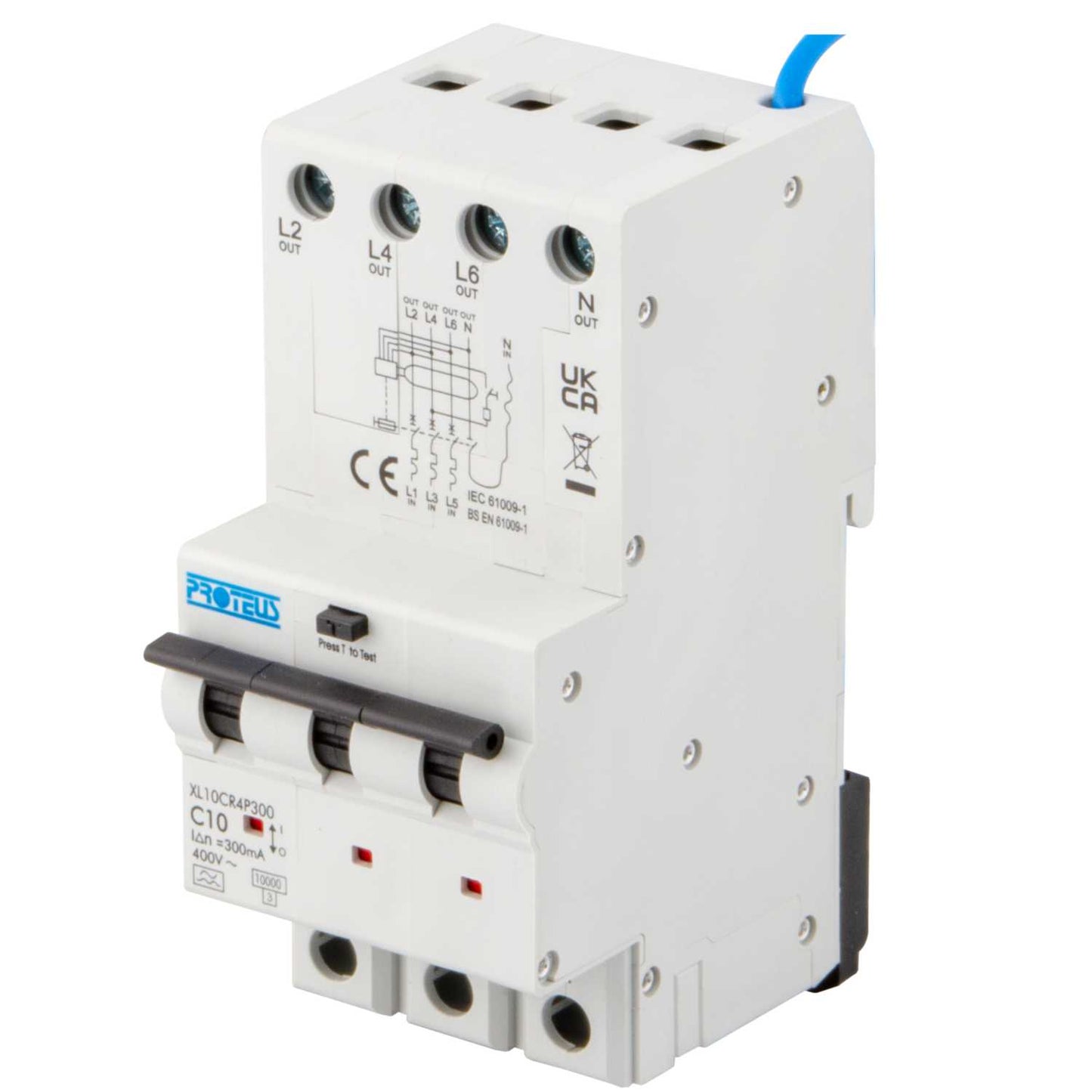 Proteus XL 10A 4 Pole 3 Module C Curve 10kA 300mA Type A Rcbo