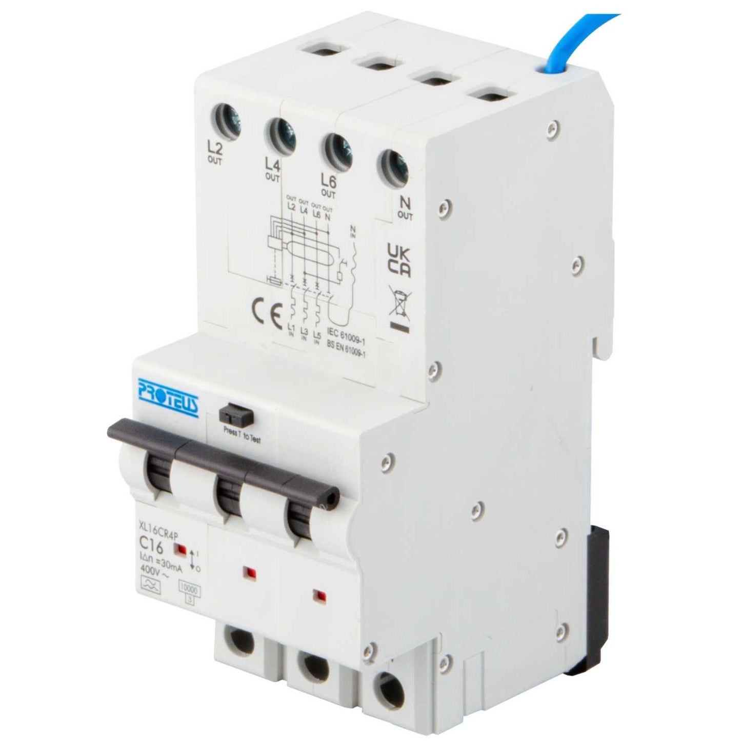 Proteus XL 16A 4 Pole 3 Module C Curve 10kA 30mA Type A Rcbo