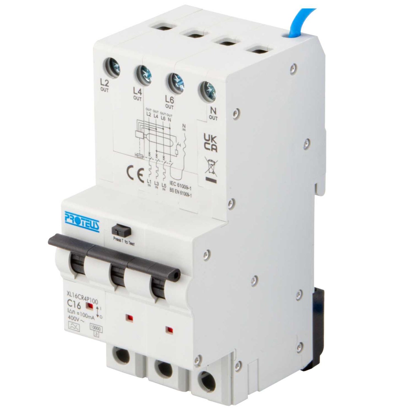 Proteus XL 16A 4 Pole 3 Module C Curve 10kA 100mA Type A Rcbo