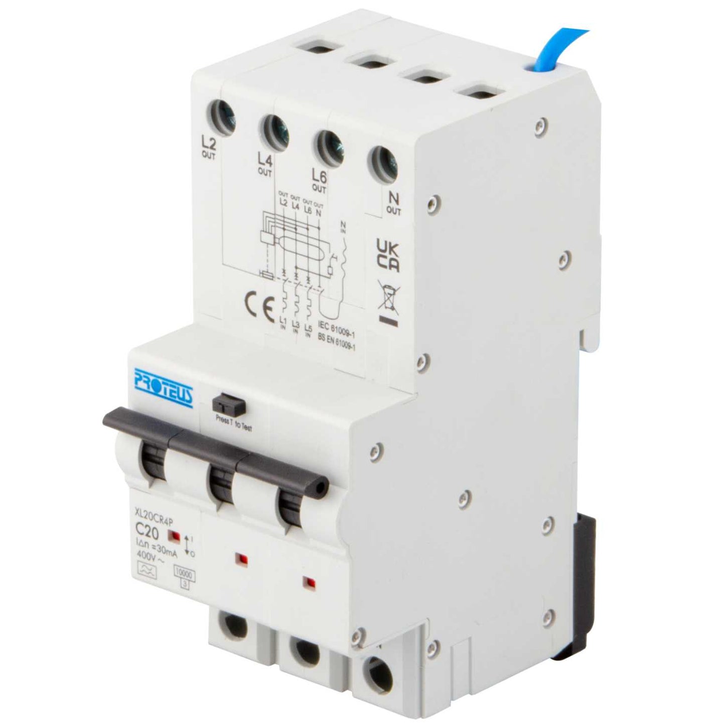 Proteus XL 20A 4 Pole 3 Module C Curve 10kA 30mA Type A Rcbo