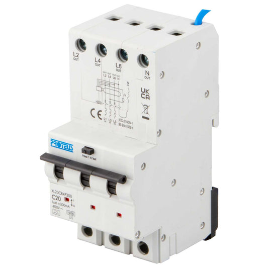 Proteus XL 20A 4 Pole 3 Module C Curve 10kA 300mA Type A Rcbo