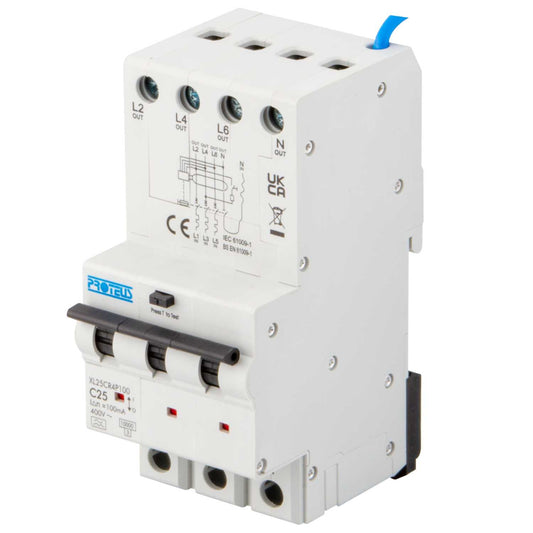 Proteus XL 25A 4 Pole 3 Module C Curve 10kA 100mA Type A Rcbo