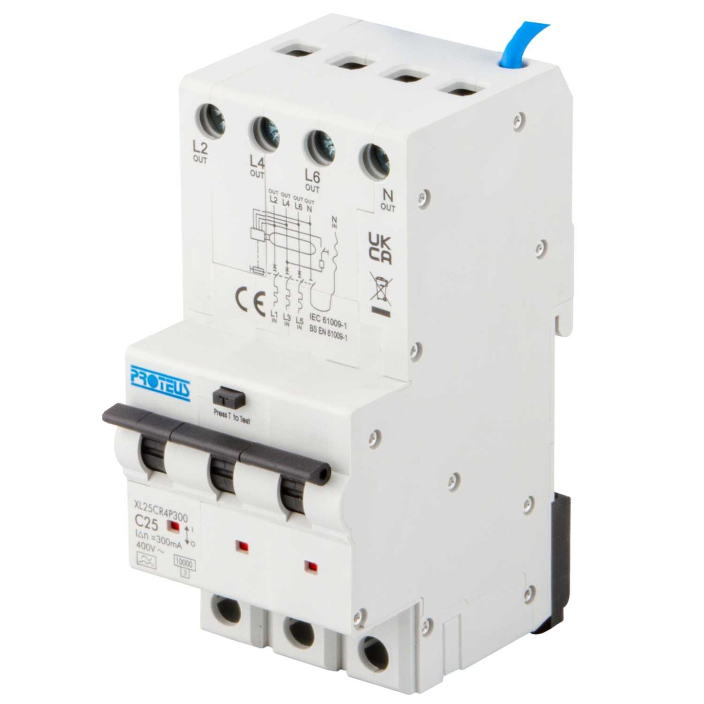 Proteus XL 25A 4 Pole 3 Module C Curve 10kA 300mA Type A Rcbo