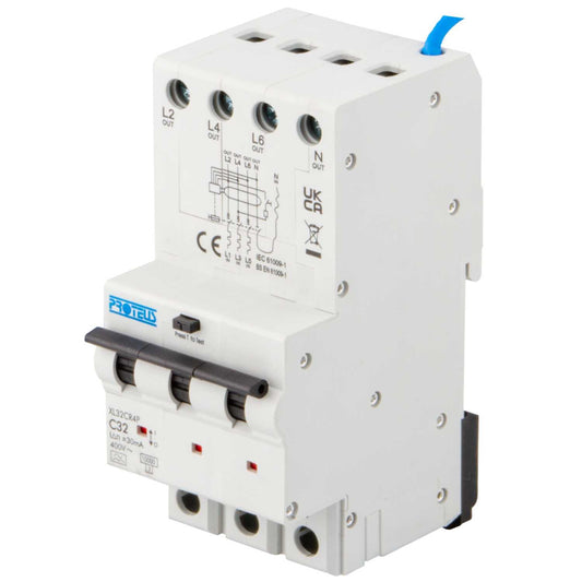 Proteus XL 32A 4 Pole 3 Module C Curve 10kA 30mA Type A Rcbo